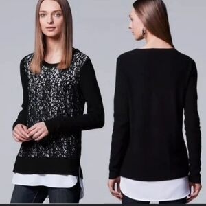 Simply Vera Wang Layered Sweater Tunic Black Lace Cosmic Rouge XL